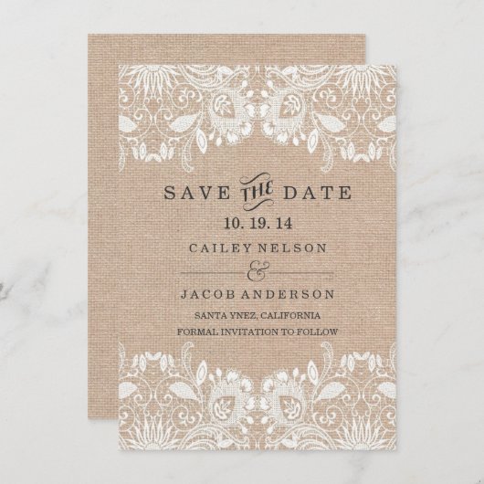Burlap- und Lace-Save the Date-Karte Save The Date (Vorne/Hinten)