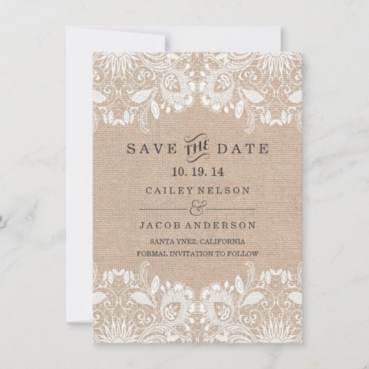 Burlap- und Lace-Save the Date-Karte Save The Date (Vorderseite)