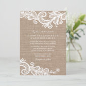 Burlap und Lace Wedding Einladung (Stehend Vorderseite)