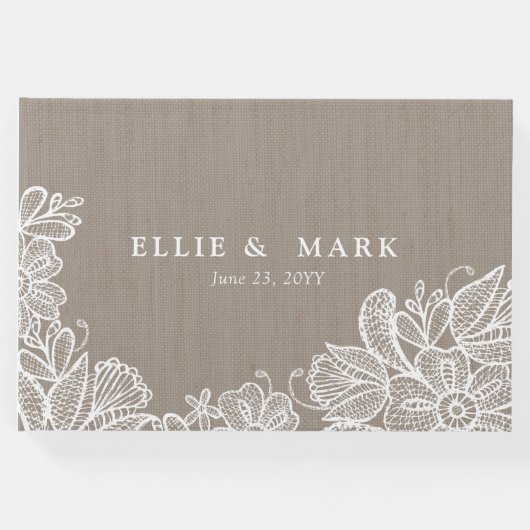 Burlap und Lace Wedding Gästebuch (Vorderseite)