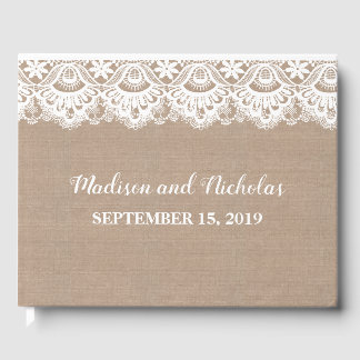 Burlap und Lace Wedding Guest Book, rustikal Gästebuch