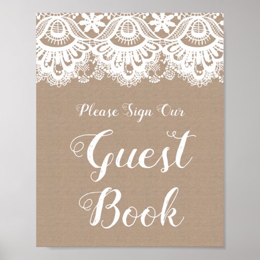 Burlap und Lace Wedding Guest Book Sign Poster (Vorne)