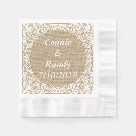 Burlap und Lace Wedding Paper Napkins Serviette (Vorderseite)