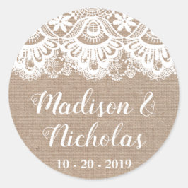 Burlap und Lace Wedding Umschlag Aufkleber Sticker