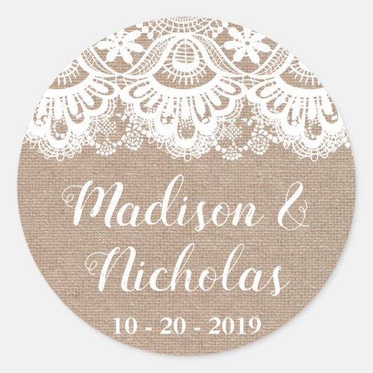 Burlap und Lace Wedding Umschlag Aufkleber Sticker (Vorderseite)