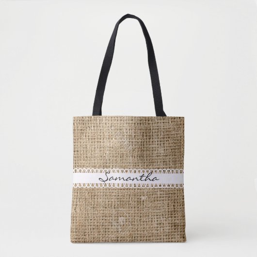Burlap- und Lacey Ribbon Design Tote Bag Tasche (Vorderseite)