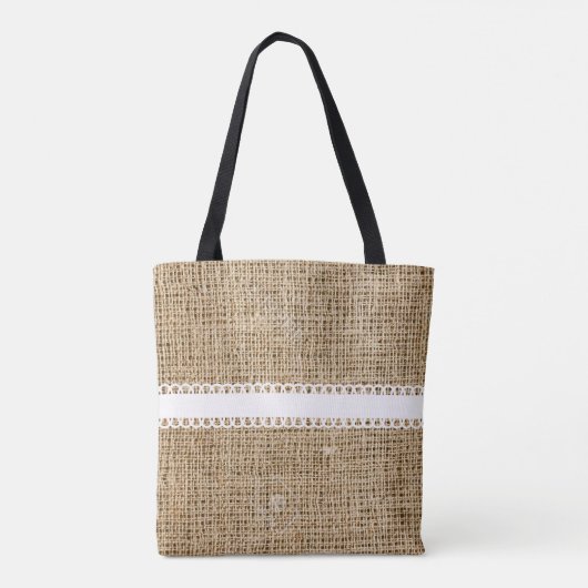 Burlap- und Lacey Ribbon Design Tote Bag Tasche (Rückseite)