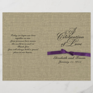 Burlap- und Lila Bow-Hochzeitsprogramm