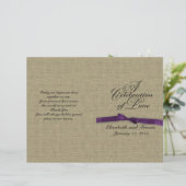 Burlap- und Lila Bow-Hochzeitsprogramm (Stehend Vorderseite)