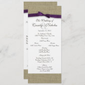 Burlap- und Lila Bow-Hochzeitsprogramm Programm (Vorne/Hinten)