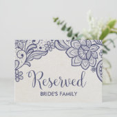 Burlap- und Navy Lace-Hochzeit vorbehalten Zeichen Einladung (Stehend Vorderseite)