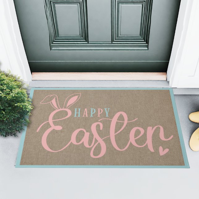 Burlap und Pastelle glücklich Ostern mit sonnigen  Fußmatte (Burlap And Pastels Happy Easter With Bunny Ears Doormat)