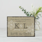 Burlap- und Schneeflocken Save the Date (Stehend Vorderseite)