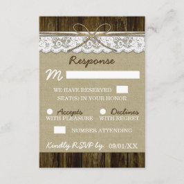 Burlap- und Spitzen mit Twine Wedding RSVP Cards Karte