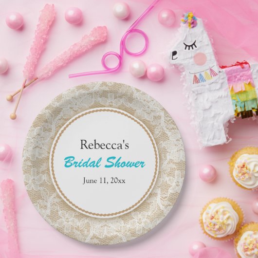 Burlap- und Spitzen-Personalisiertes Brautparty Pappteller (Party)