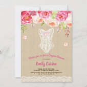 Burlap- und Spitzen-Pink-Dessous-Dusche Brautparty Einladung (Vorderseite)
