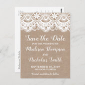 Burlap- und Spitzen-Save the Date Postkarten, rust Postkarte (Vorne/Hinten)