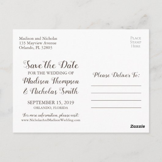 Burlap- und Spitzen-Save the Date Postkarten, rust Postkarte (Rückseite)