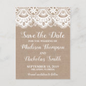 Burlap- und Spitzen-Save the Date Postkarten, rust Postkarte (Vorderseite)
