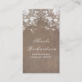 Burlap- und Spitzen- und String-Lights Rustikales Visitenkarte (Vorderseite)