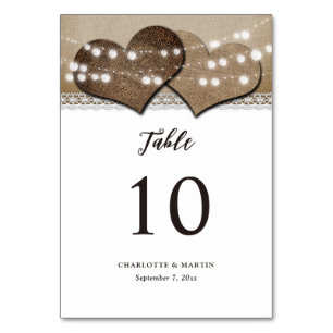 Burlap- und Spitzenreihenleuchten Rustikales Land Tischnummer