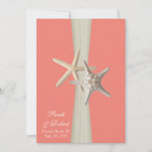 Burlap und Starfish Muschel Coral Beach Hochzeit Einladung (Vorderseite)