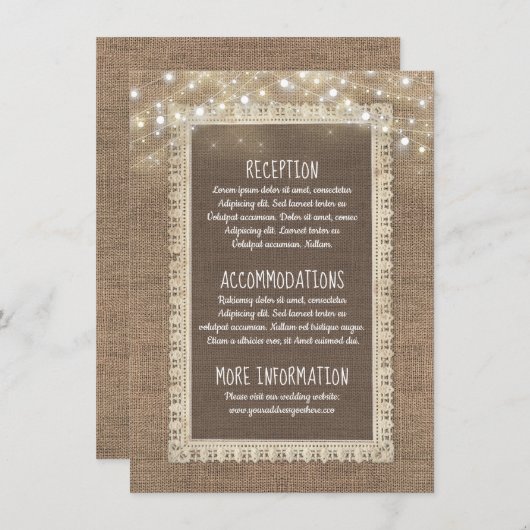 Burlap- und String Lights Hochzeitinformationsgast Begleitkarte (Vorne/Hinten)