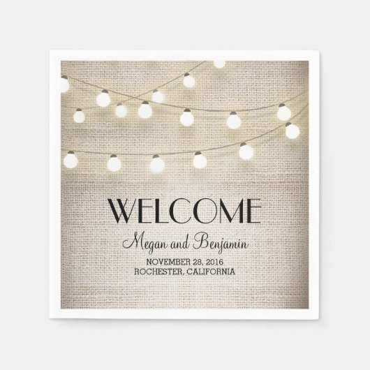 Burlap- und String-Lights Rustikales Land Serviette (Vorderseite)