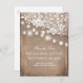 Burlap- und String-Lights Save the Date rustikal Ankündigungspostkarte (Vorne/Hinten)