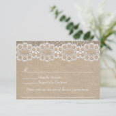Burlap- und Vintag Lace Shabby Chic Wedding RSVP (Stehend Vorderseite)