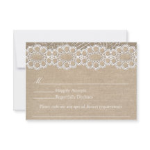 Burlap- und Vintag Lace Shabby Chic Wedding RSVP