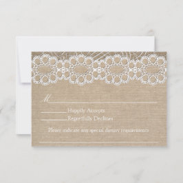 Burlap- und Vintag Lace Shabby Chic Wedding RSVP Karte