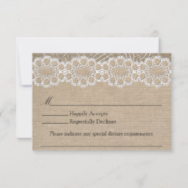 Burlap- und Vintag Lace Shabby Chic Wedding RSVP Karte