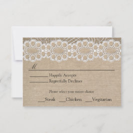 Burlap- und Vintag Lace Shabby Chic Wedding RSVP Karte