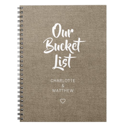 Burlap Unser Bucket List-paar Keepake-Journal Notizblock (Vorderseite)