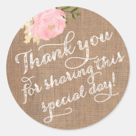 Burlap Vielen Dank Stickers, Shabby Danke, dass Si Runder Aufkleber