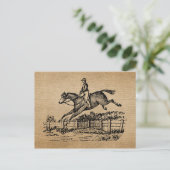 Burlap Vintag Horse Jumping Postkarte (Stehend Vorderseite)