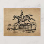 Burlap Vintag Horse Jumping Postkarte (Vorderseite)