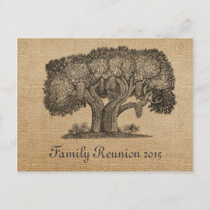 Burlap Vintag Tree Family Wiedersehen Postcard Postkarte