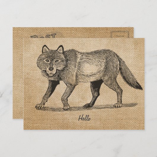 Burlap Vintag Wolf Postkarte (Vorne/Hinten)