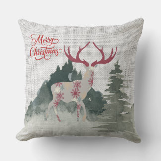 Burlap Wasserfarbenwald Kariert Rentier Kissen