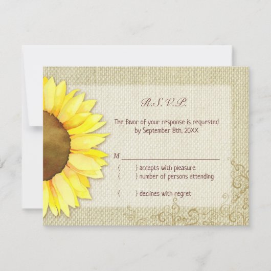 Burlap Watercolor SonnenblumenWedding RSVP (Vorderseite)