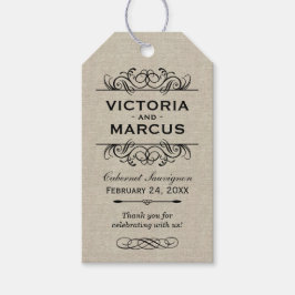 Burlap Wedding Wine Bottle Monogram Fevor Tags Geschenkanhänger
