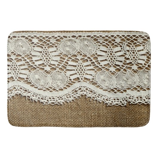 Burlap, weiße Spitze, Vintag, viktorianisch, rusti Badematte (Vorderseite)