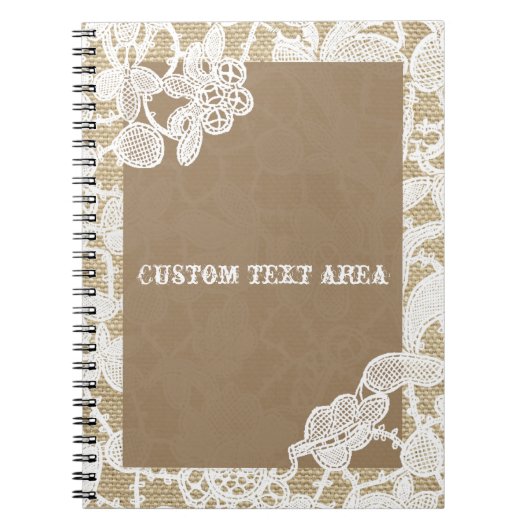 Burlap & White Floral Lace Elegantes Rustikales Jo Notizblock (Vorderseite)