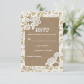 Burlap & White Floral Lace Rustic Wedding RSVP Karte (Stehend Vorderseite)