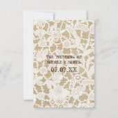 Burlap & White Floral Lace Rustic Wedding RSVP Karte (Rückseite)