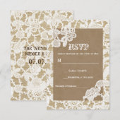 Burlap & White Floral Lace Rustic Wedding RSVP Karte (Vorne/Hinten)