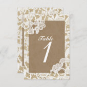 Burlap & White Floral Lace Rustikale Tischnummer (Vorne/Hinten)