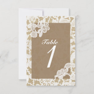 Burlap & White Floral Lace Rustikale Tischnummer